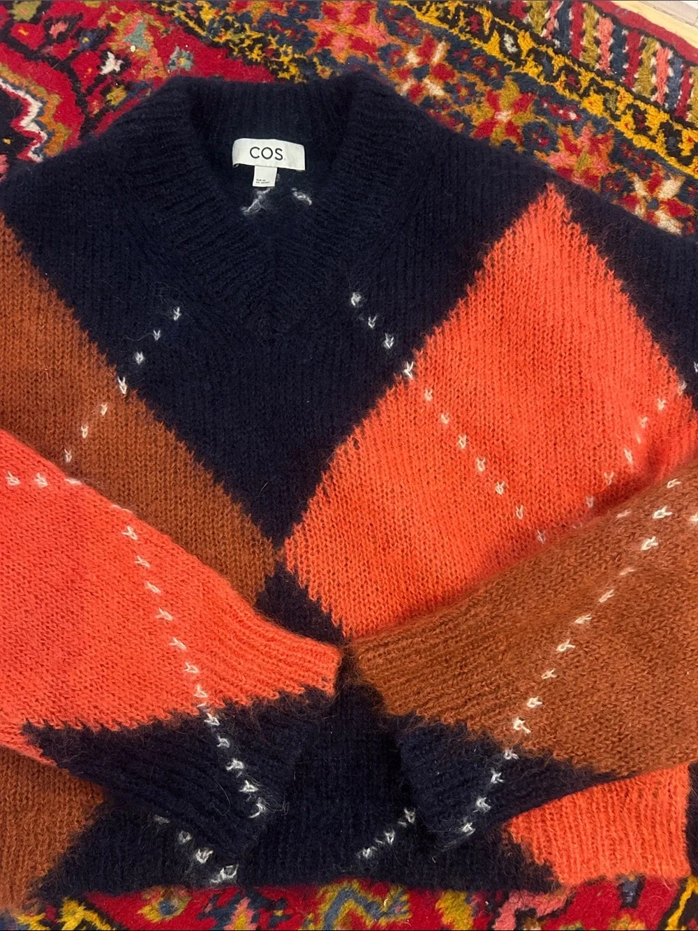 Cos Women's Cropped Argyle Mohair and Wool Sweater XS